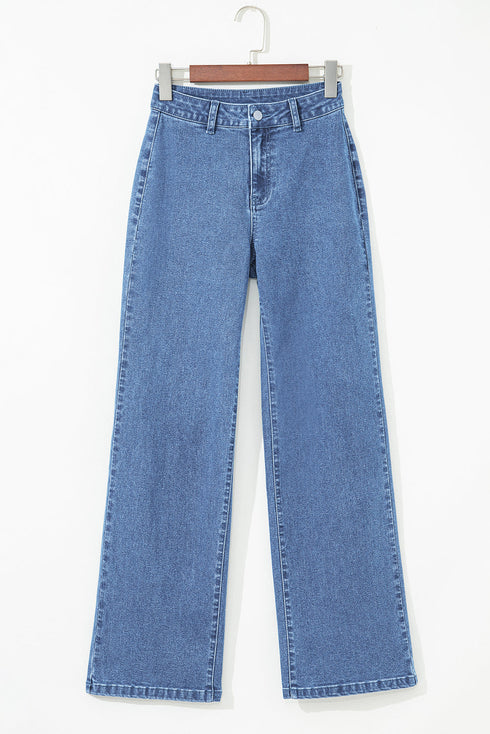 Modern Solid High Waist Straight Leg Denim Jeans