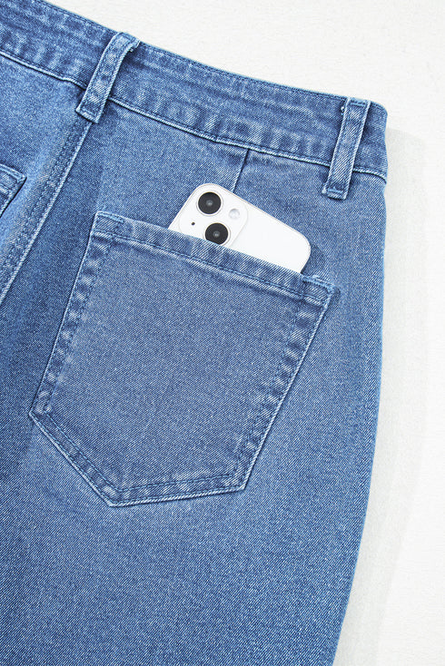 Modern Solid High Waist Straight Leg Denim Jeans