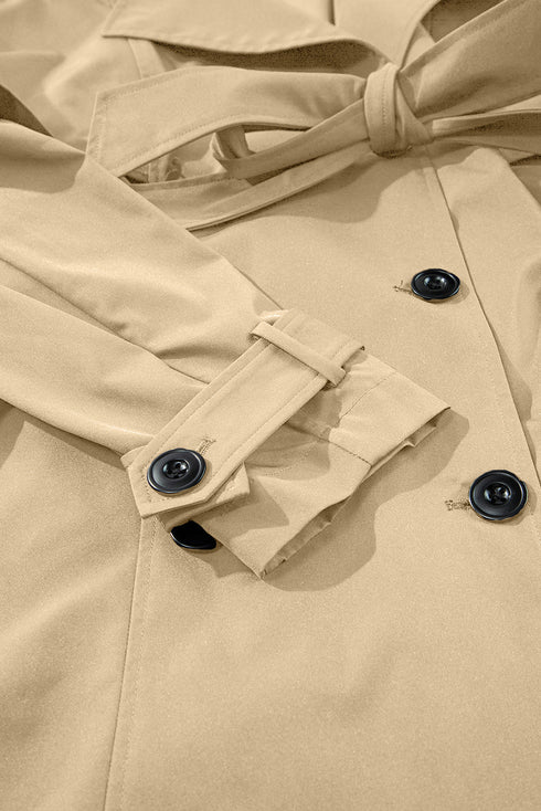Modern Solid Lapel Collar Waist Tie Wind Coat