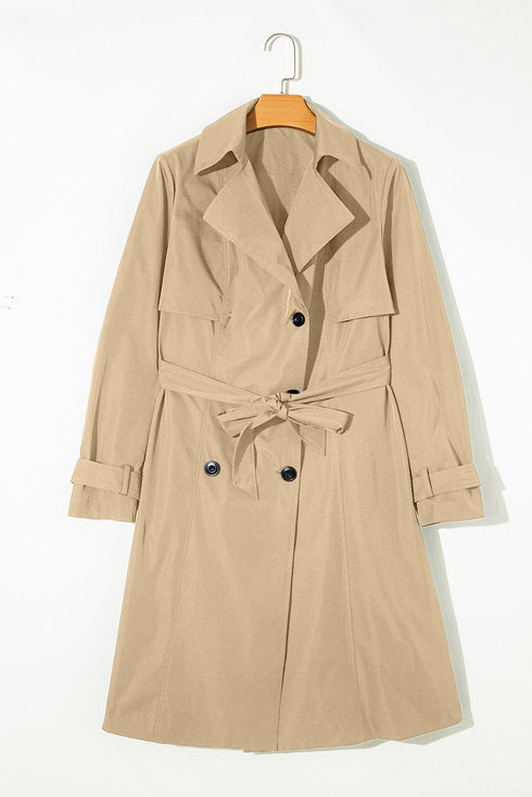 Modern Solid Lapel Collar Waist Tie Wind Coat
