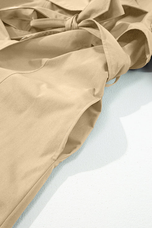Modern Solid Lapel Collar Waist Tie Wind Coat