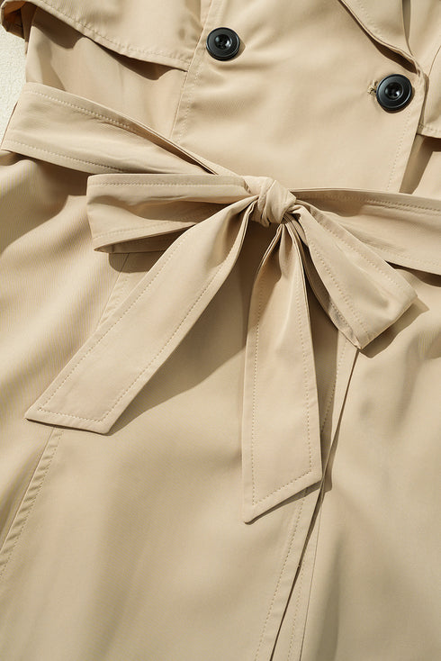 Modern Solid Lapel Collar Waist Tie Wind Coat