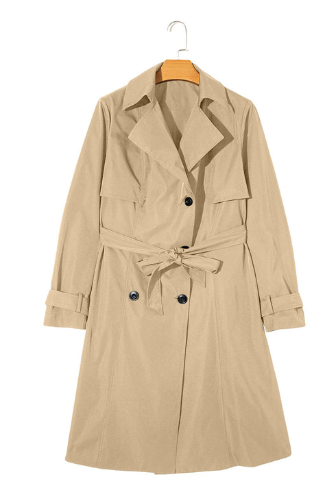 Modern Solid Lapel Collar Waist Tie Wind Coat