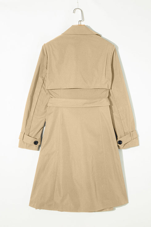 Modern Solid Lapel Collar Waist Tie Wind Coat
