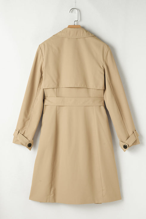 Modern Solid Lapel Collar Waist Tie Wind Coat