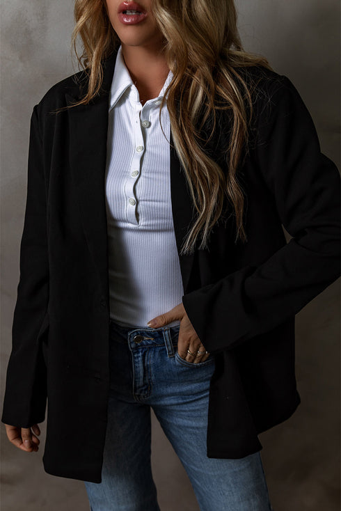 Modern Solid Lapel Flap Pocket Buttoned Blazer