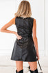 Modern Solid Polyurethane Vegan Leather Sleeveless Mini Dress