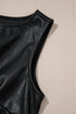Modern Solid Polyurethane Vegan Leather Sleeveless Mini Dress