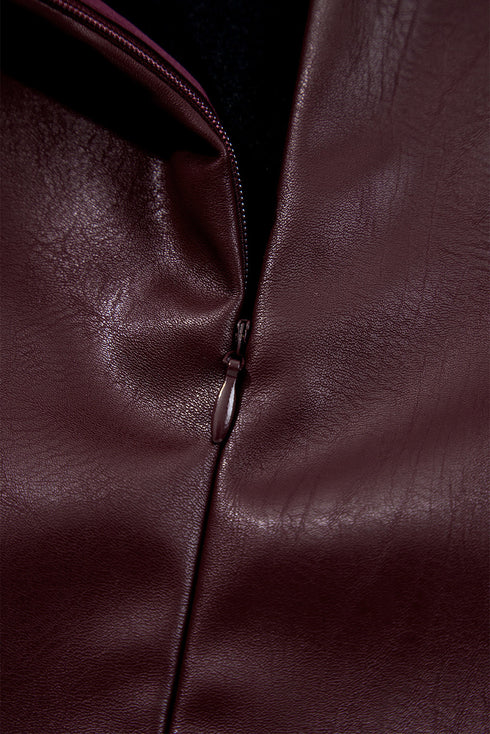 Modern Solid Polyurethane Vegan Leather Sleeveless Mini Dress
