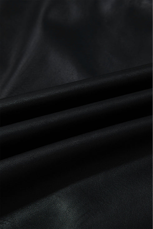 Modern Solid Polyurethane Vegan Leather Sleeveless Mini Dress