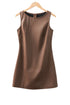 Modern Solid Polyurethane Vegan Leather Sleeveless Mini Dress