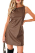 Modern Solid Polyurethane Vegan Leather Sleeveless Mini Dress