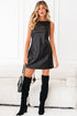 Modern Solid Polyurethane Vegan Leather Sleeveless Mini Dress