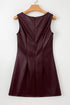Modern Solid Polyurethane Vegan Leather Sleeveless Mini Dress