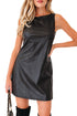 Modern Solid Polyurethane Vegan Leather Sleeveless Mini Dress