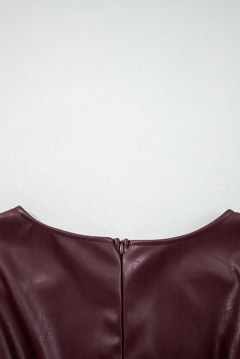 Modern Solid Polyurethane Vegan Leather Sleeveless Mini Dress