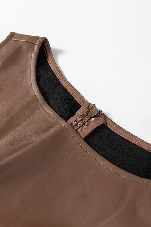 Modern Solid Polyurethane Vegan Leather Sleeveless Mini Dress