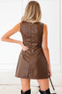 Modern Solid Polyurethane Vegan Leather Sleeveless Mini Dress