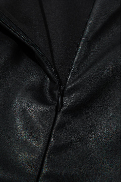 Modern Solid Polyurethane Vegan Leather Sleeveless Mini Dress
