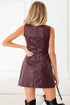 Modern Solid Polyurethane Vegan Leather Sleeveless Mini Dress
