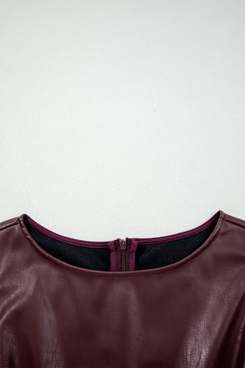 Modern Solid Polyurethane Vegan Leather Sleeveless Mini Dress