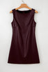 Modern Solid Polyurethane Vegan Leather Sleeveless Mini Dress
