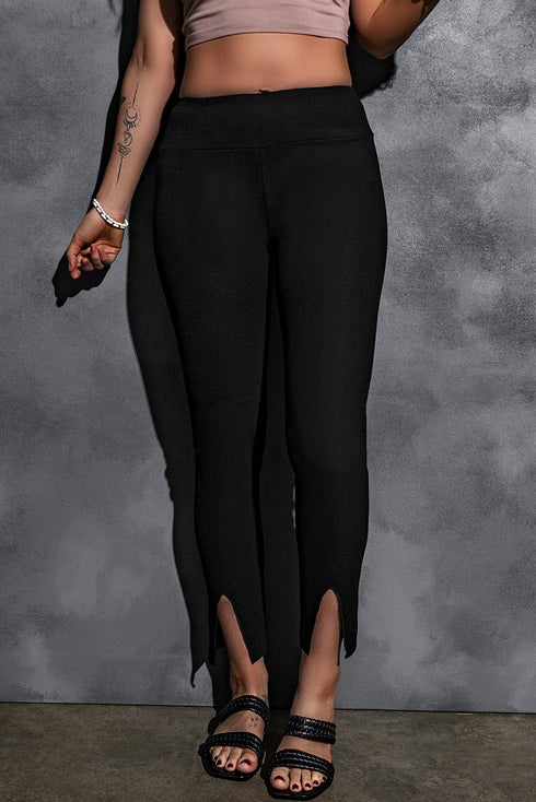 Modern Solid Rib Knit High Waist Slit Leggings