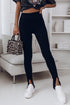 Modern Solid Rib Knit High Waist Slit Leggings