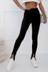Modern Solid Rib Knit High Waist Slit Leggings