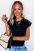Modern Solid Short Sleeve Metal Button Detail Top