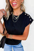 Modern Solid Short Sleeve Metal Button Detail Top