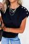 Modern Solid Short Sleeve Metal Button Detail Top
