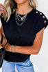 Modern Solid Short Sleeve Metal Button Detail Top