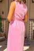 Modern Solid Sleeveless Double Zip Shift Midi Dress