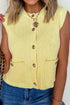 Modern Solid Sleeveless Knit Button Pocket Sweater Vest
