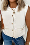 Modern Solid Sleeveless Knit Button Pocket Sweater Vest