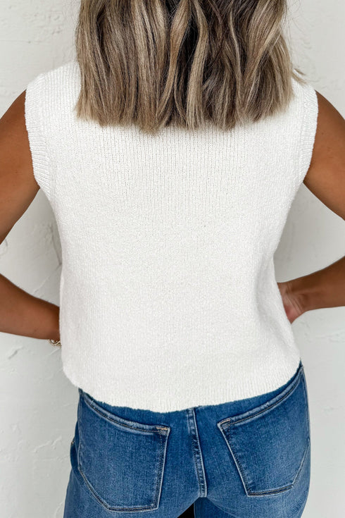 Modern Solid Sleeveless Knit Button Pocket Sweater Vest