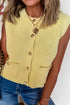 Modern Solid Sleeveless Knit Button Pocket Sweater Vest