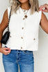 Modern Solid Sleeveless Knit Button Pocket Sweater Vest