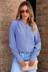 Modern Solid V Neck Breezy Long Sleeve Blouse