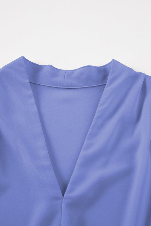 Modern Solid V Neck Breezy Long Sleeve Blouse