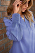 Modern Solid V Neck Breezy Long Sleeve Blouse