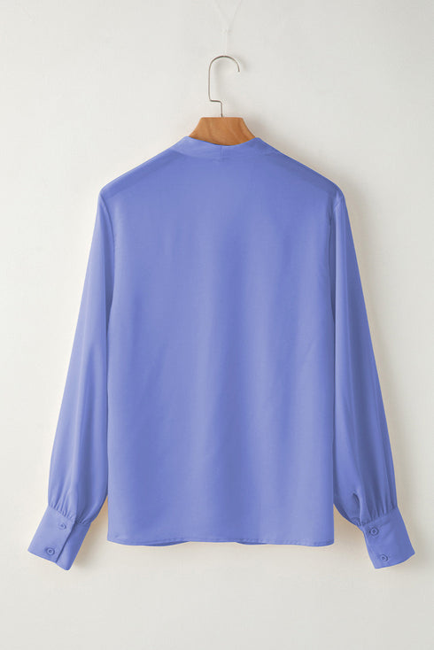 Modern Solid V Neck Breezy Long Sleeve Blouse