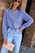Modern Solid V Neck Breezy Long Sleeve Blouse
