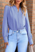 Modern Solid V Neck Breezy Long Sleeve Blouse