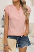 Modern Solid Wavy Textured Button V Neck Tee