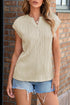Modern Solid Wavy Textured Button V Neck Tee
