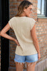 Modern Solid Wavy Textured Button V Neck Tee