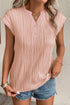 Modern Solid Wavy Textured Button V Neck Tee