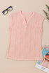 Modern Solid Wavy Textured Button V Neck Tee
